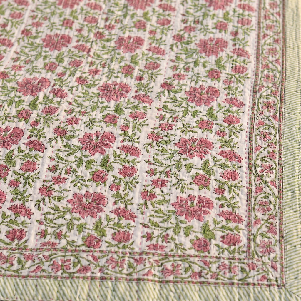 Whispering Fern Handmade Kantha Queen Bedsheet