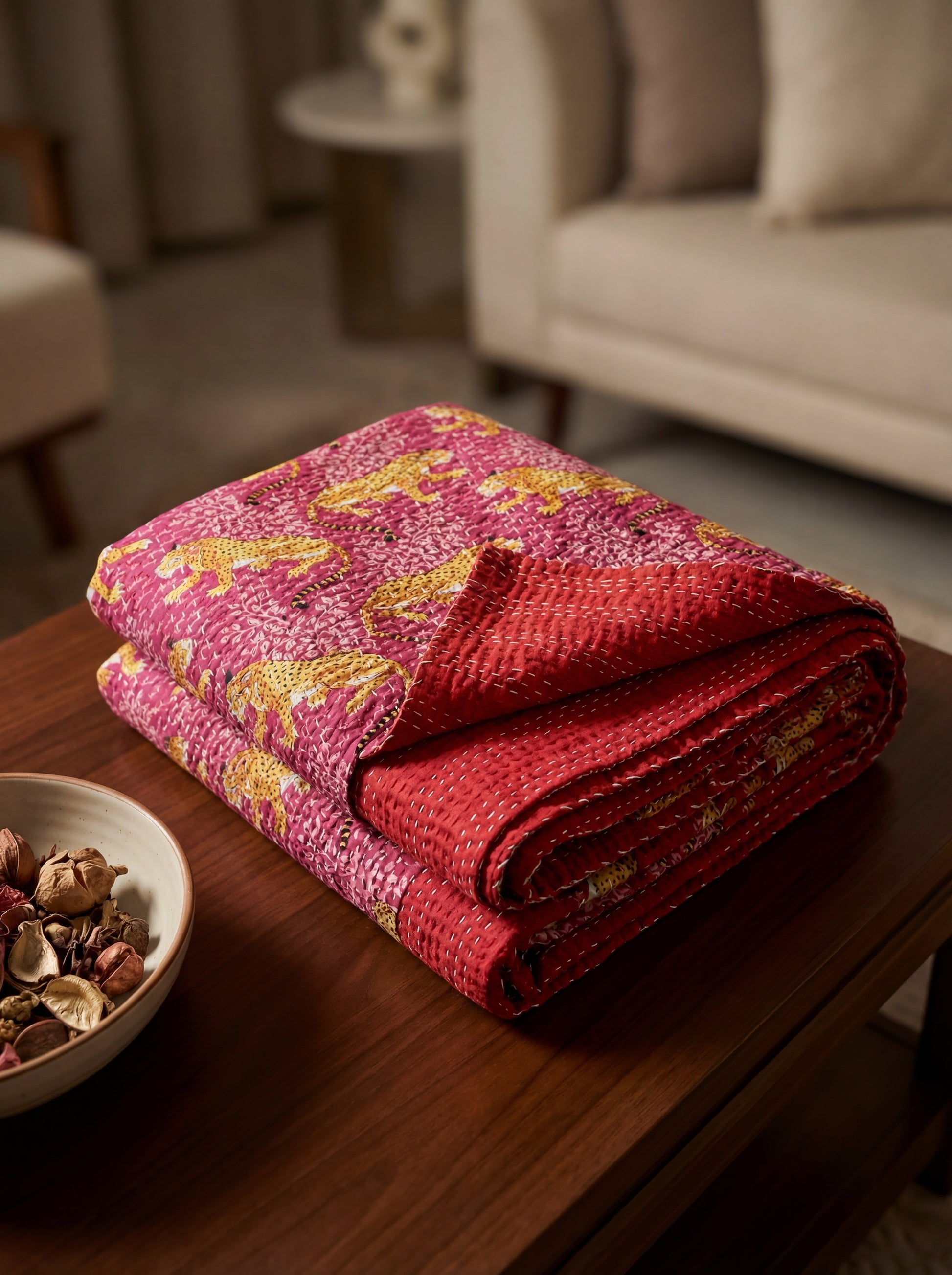 Wild Rose Safari Grand Kantha throw