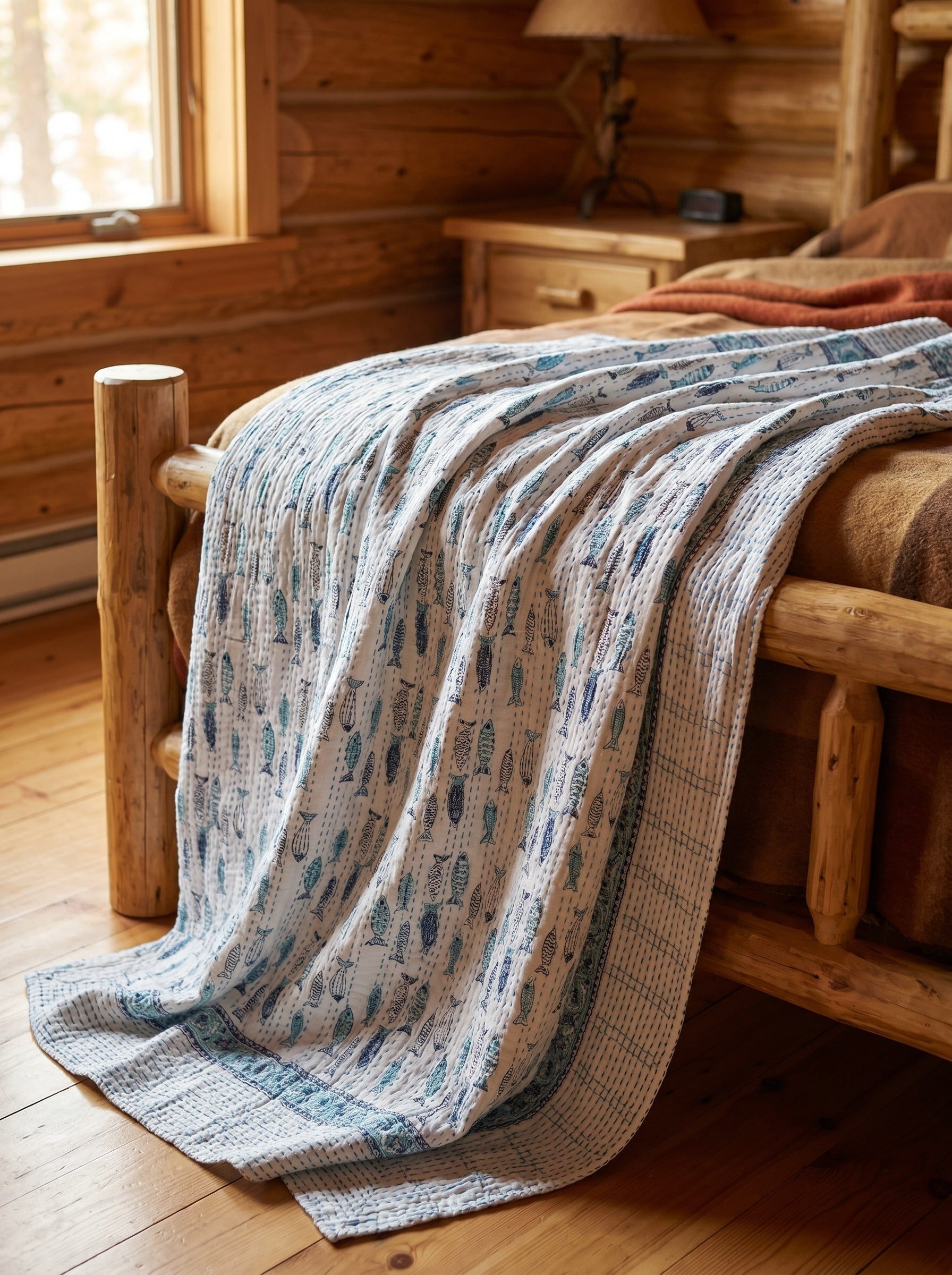 Amber Dream Handmade Kantha Queen Bedsheet