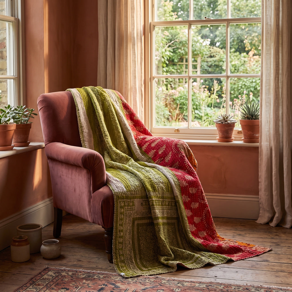 Terracotta Dream Vintage Cotton Kantha Throw