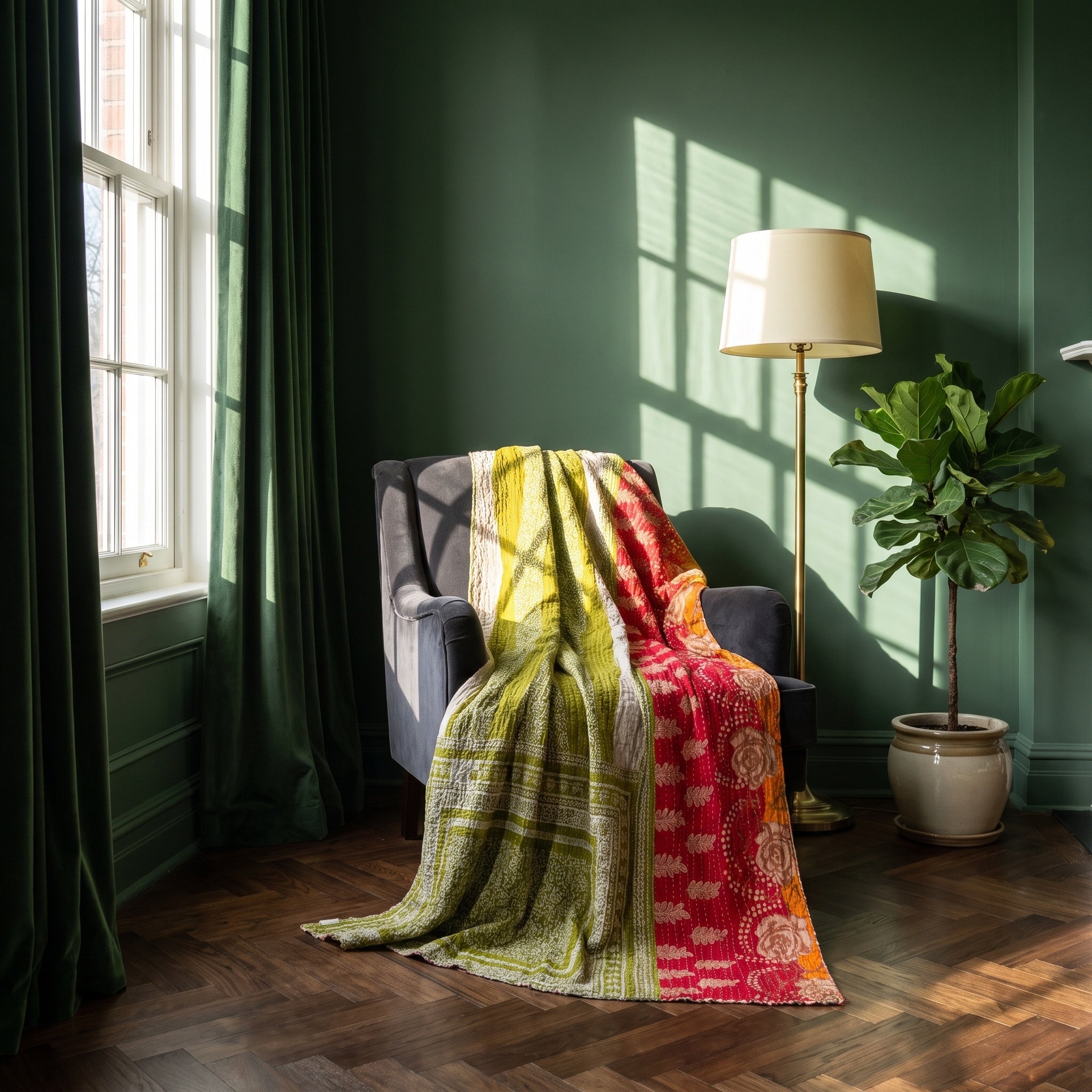 Terracotta Dream Vintage Cotton Kantha Throw