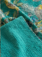 Emerald Canopy Cotton Hand-Made Kantha Throw Blanket