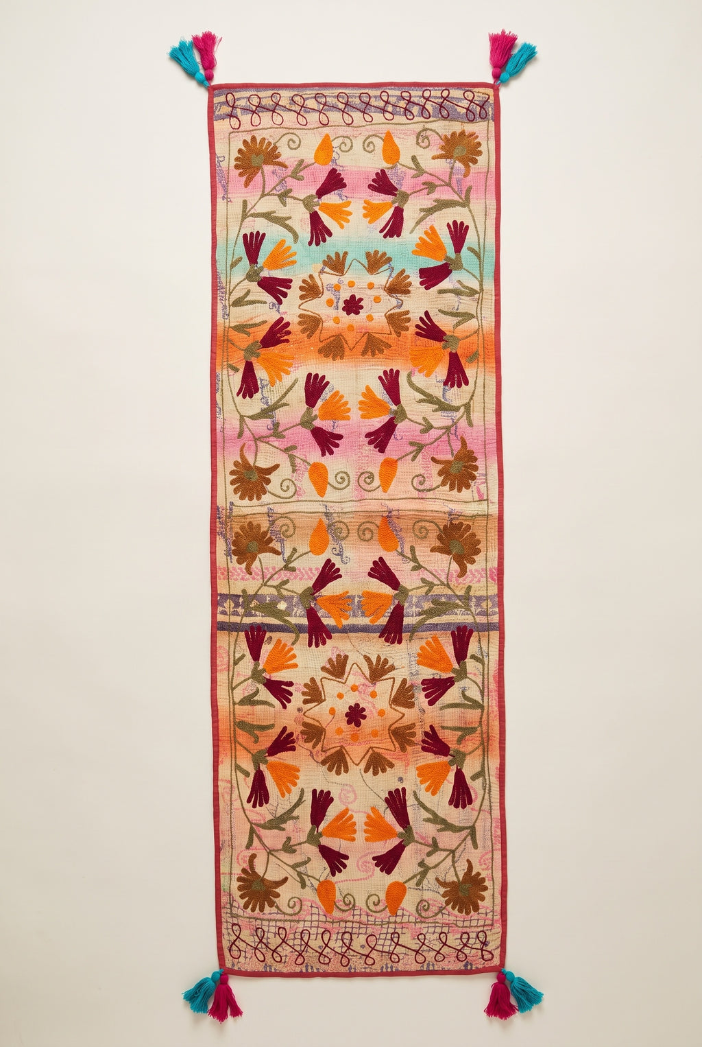 Garden Reverie Exclusive Hand Embroidered Suzani Kantha Runner