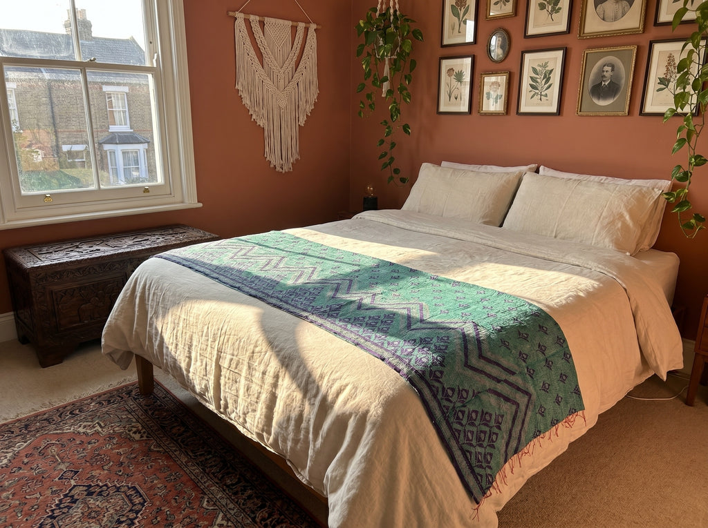 Zen Fern Vintage Handmade Kantha Silk Runner