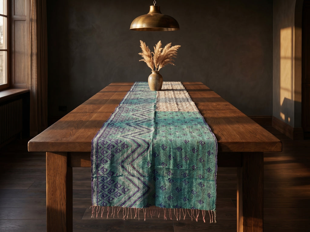 Zen Fern Vintage Handmade Kantha Silk Runner