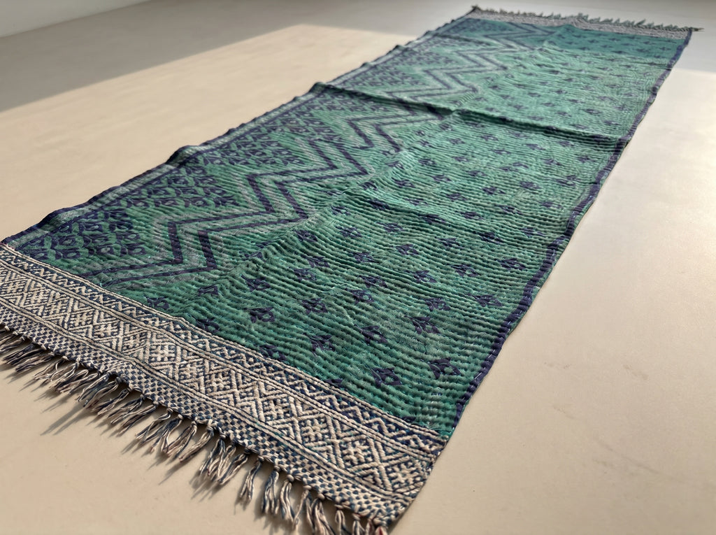Zen Fern Vintage Handmade Kantha Silk Runner