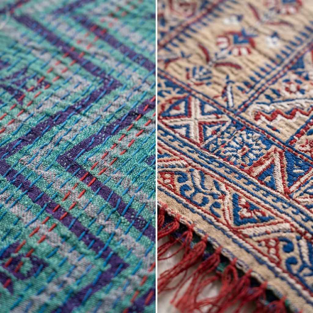 Zen Fern Vintage Handmade Kantha Silk Runner