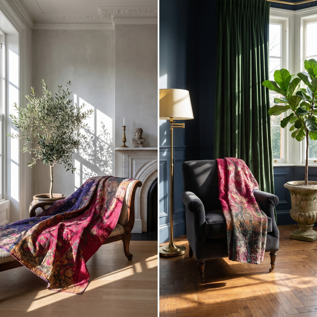 Fern Aura Luxury Vintage Suzani Kantha Throw