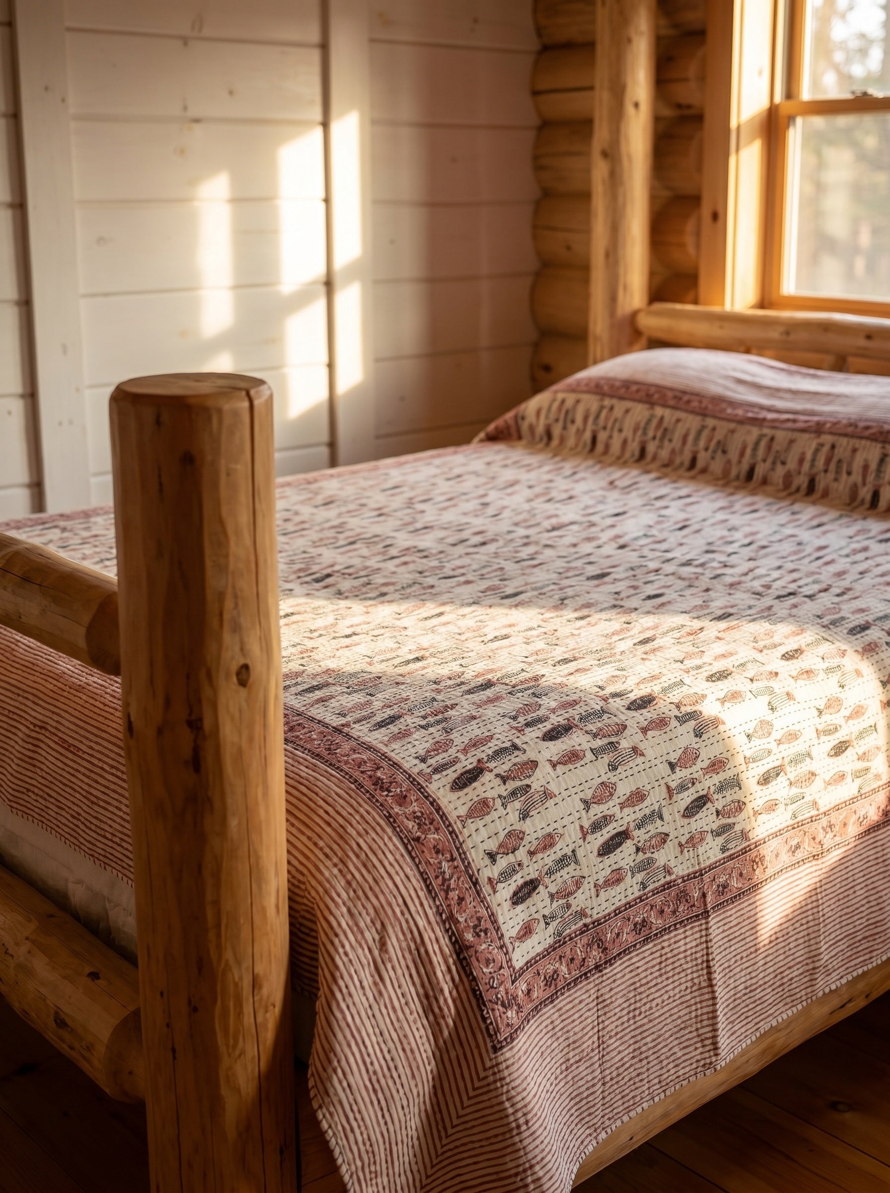 Mist Cobalt Handmade Kantha Queen Bedsheet