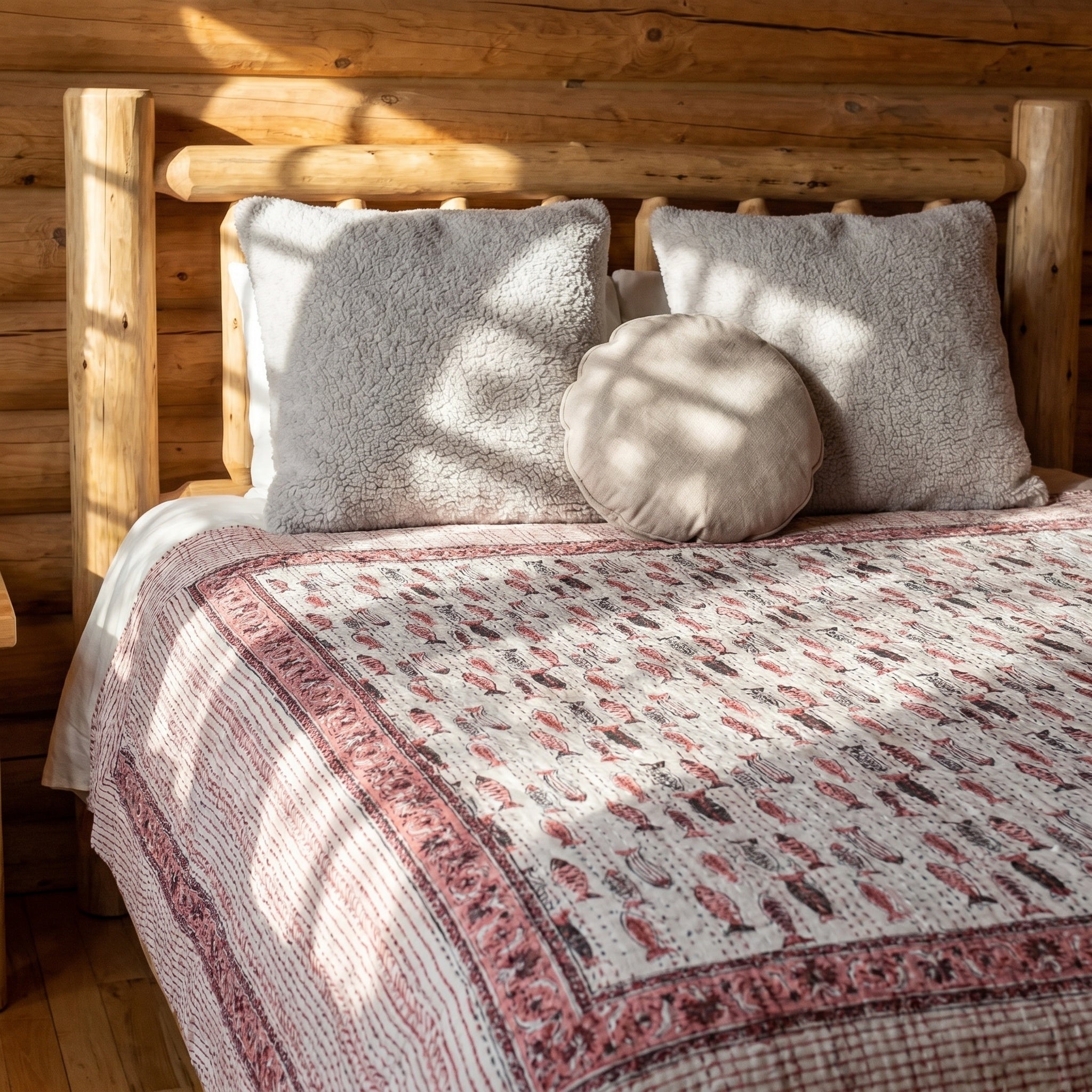 Mist Cobalt Handmade Kantha Queen Bedsheet