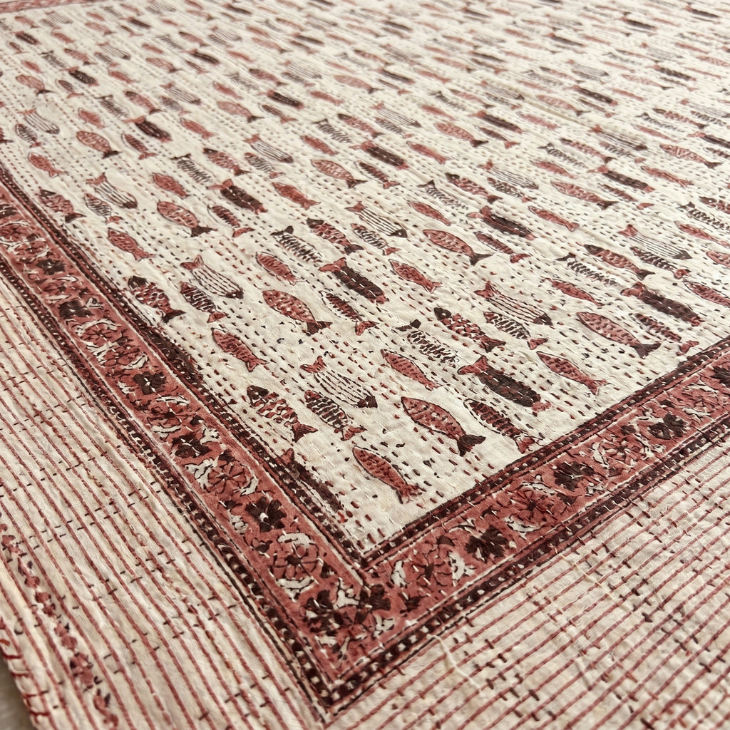 Mist Cobalt Handmade Kantha Queen Bedsheet