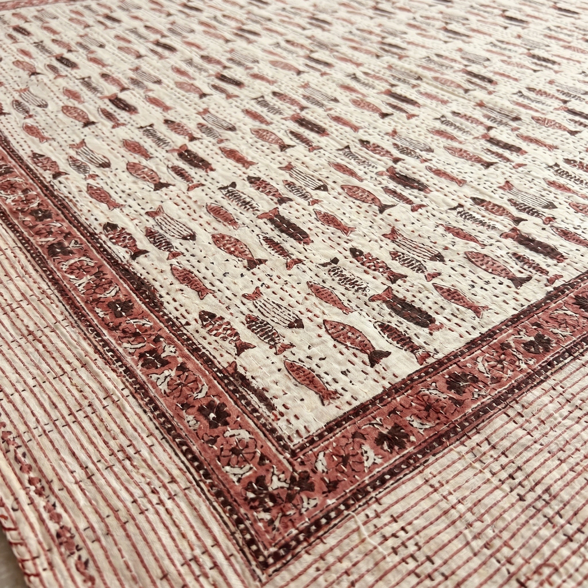 Mist Cobalt Handmade Kantha Queen Bedsheet