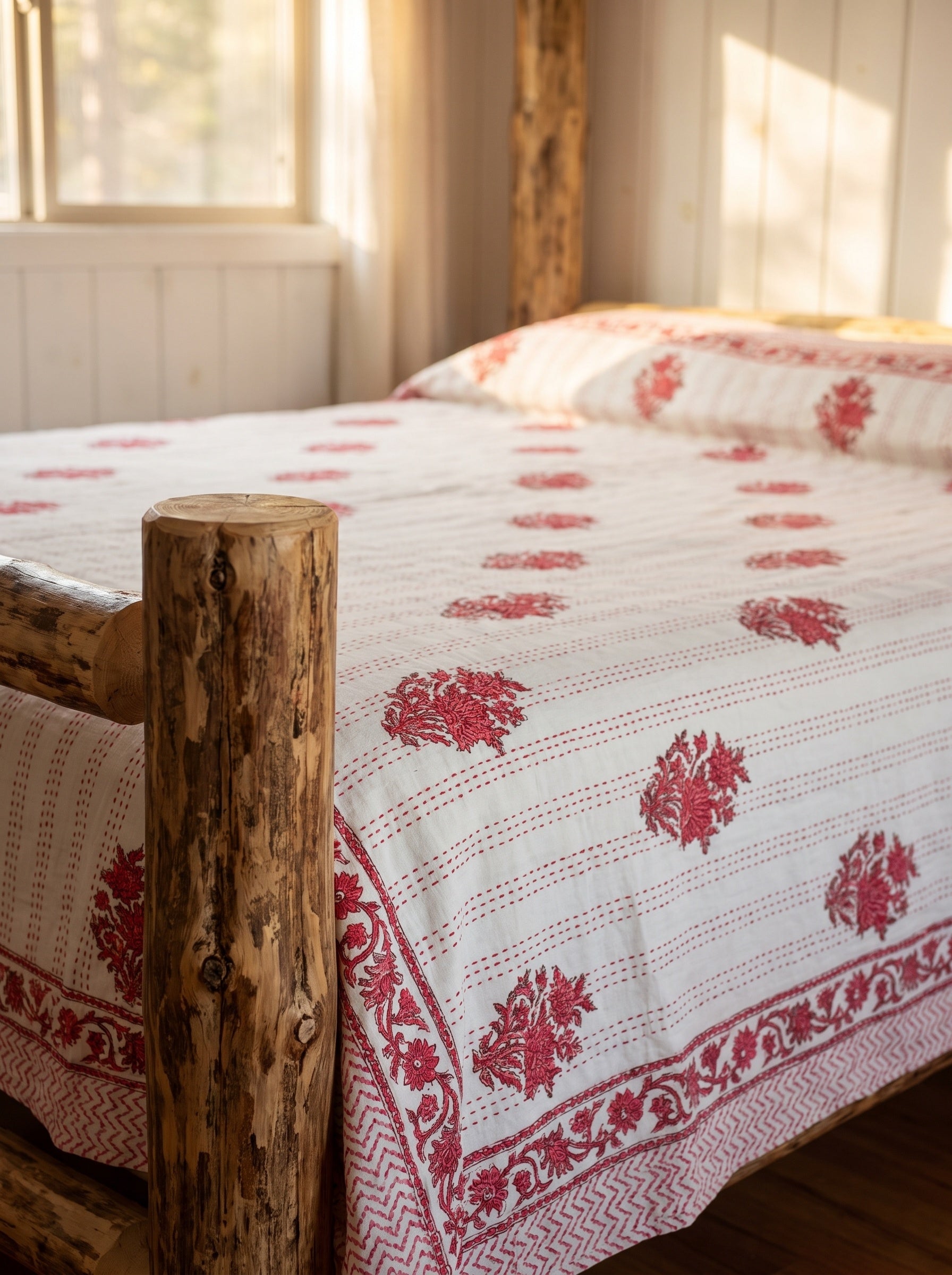 Spreading Spruce Handmade Kantha Queen Bedspread