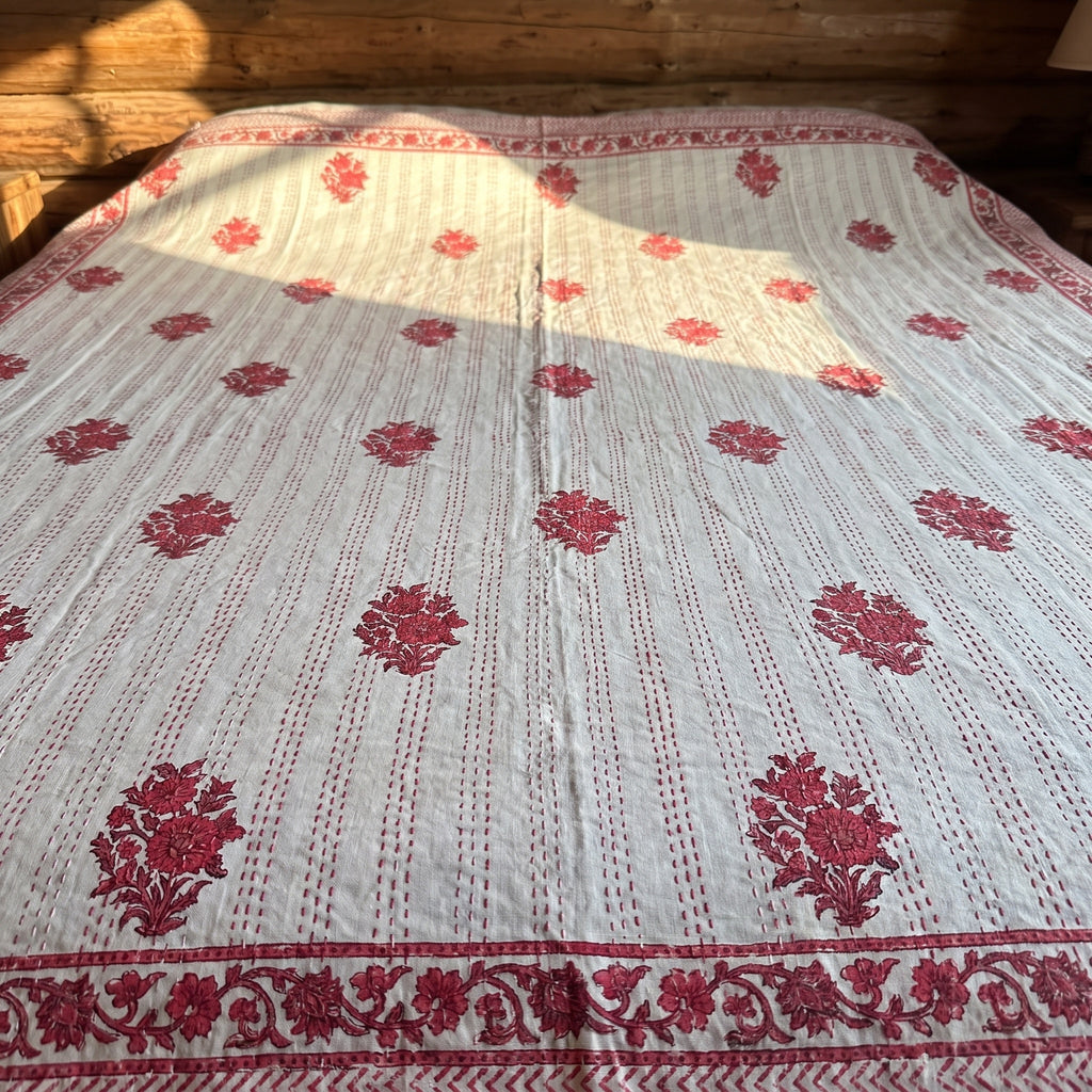 Spreading Spruce Handmade Kantha Queen Bedspread