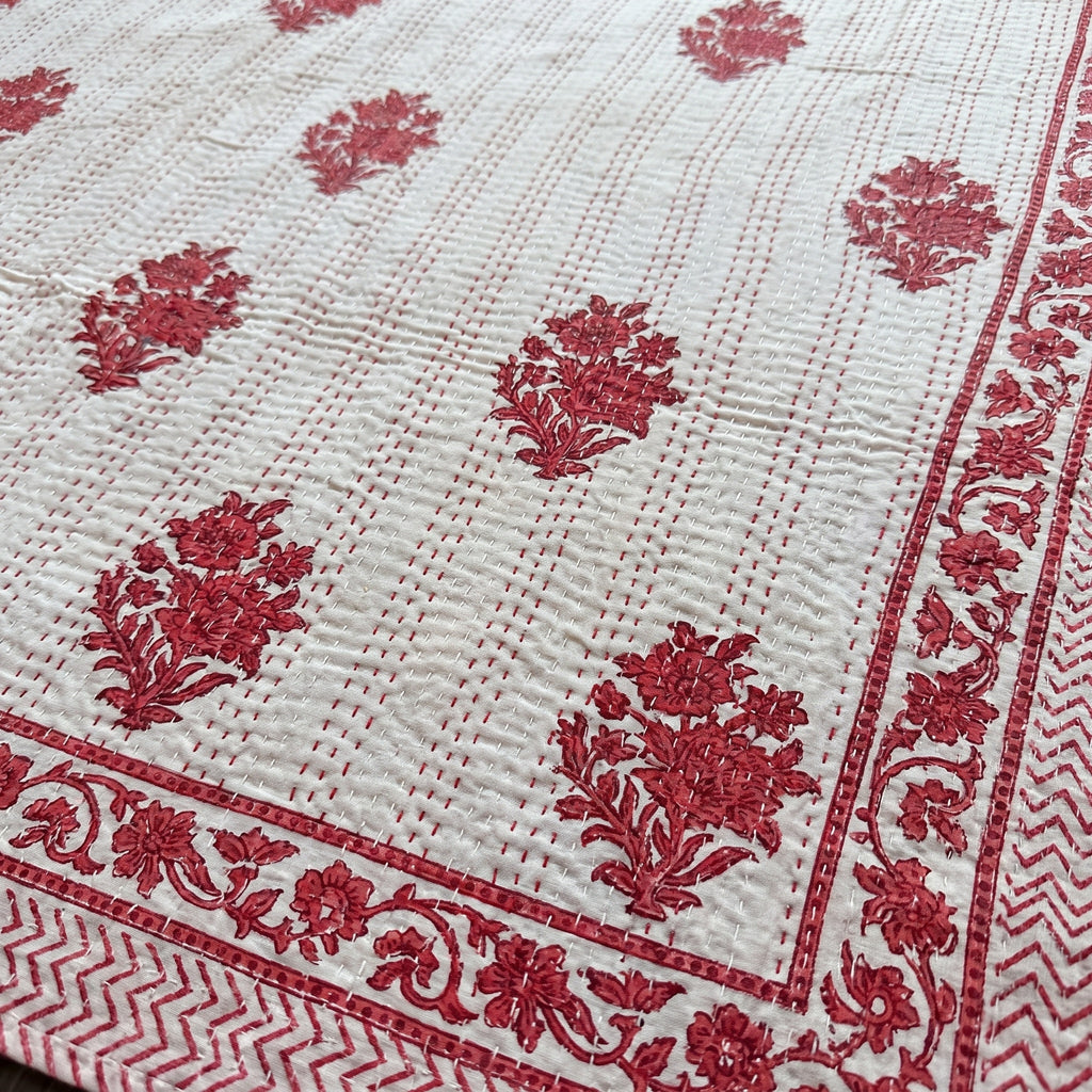 Spreading Spruce Handmade Kantha Queen Bedspread