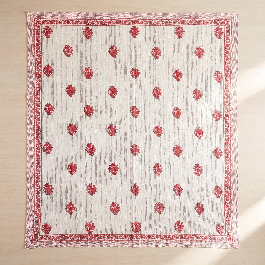 Spreading Spruce Handmade Kantha Queen Bedspread