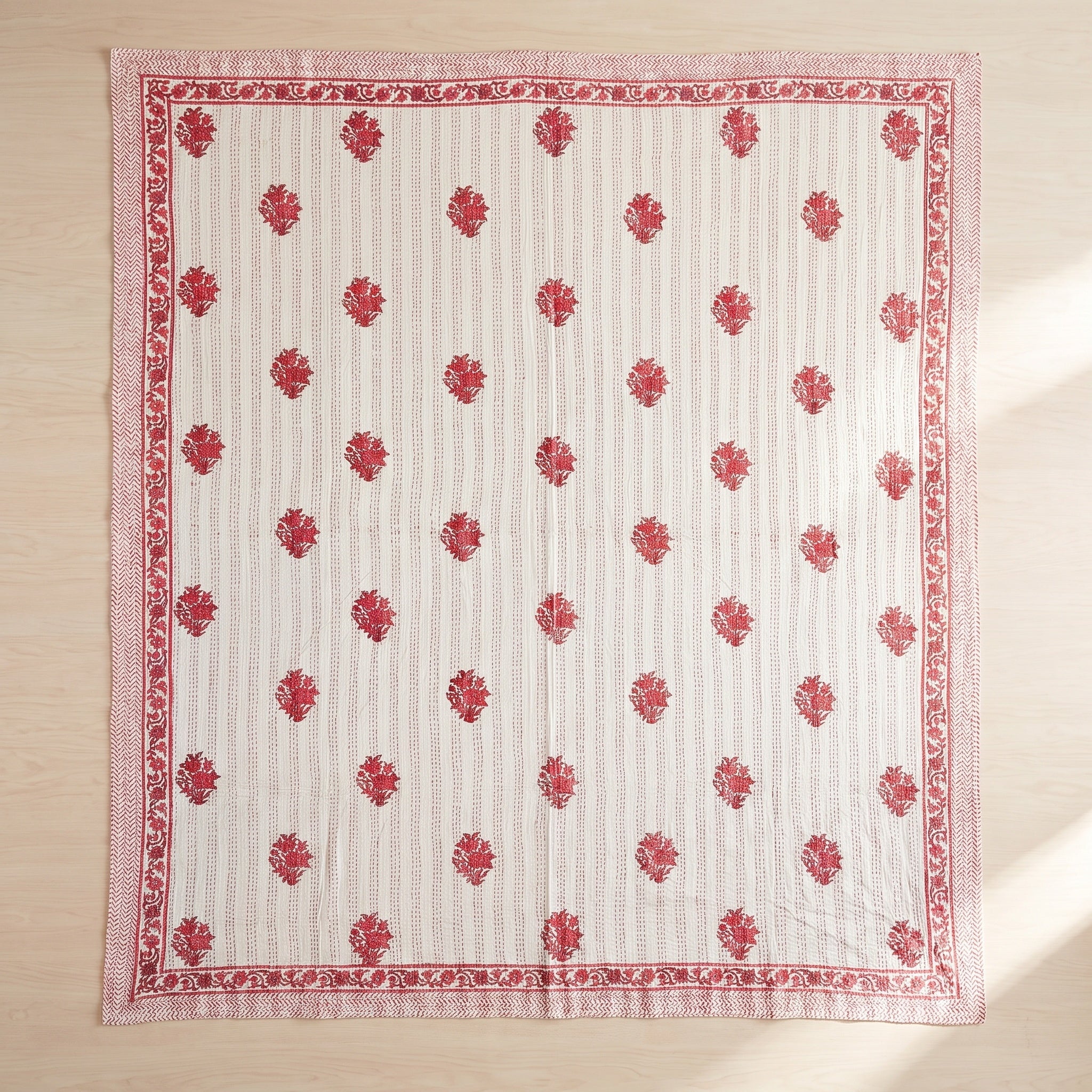Spreading Spruce Handmade Kantha Queen Bedspread