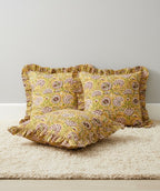 Golden Meadow Ruffled Cotton Cushion Cover