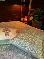 Indigo Bloom Hand Block Printed King Bedsheet