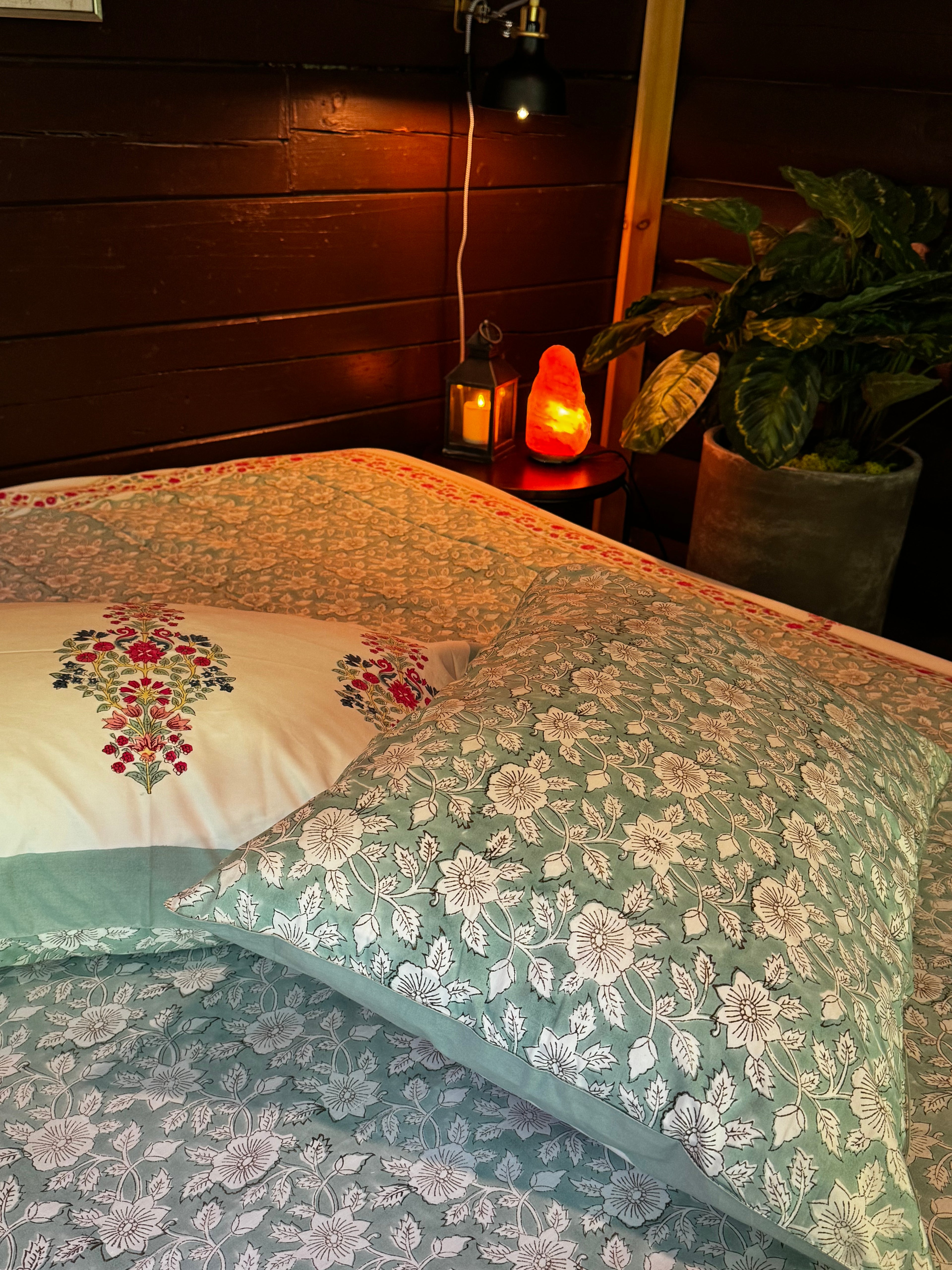 Indigo Bloom Hand Block Printed King Bedsheet