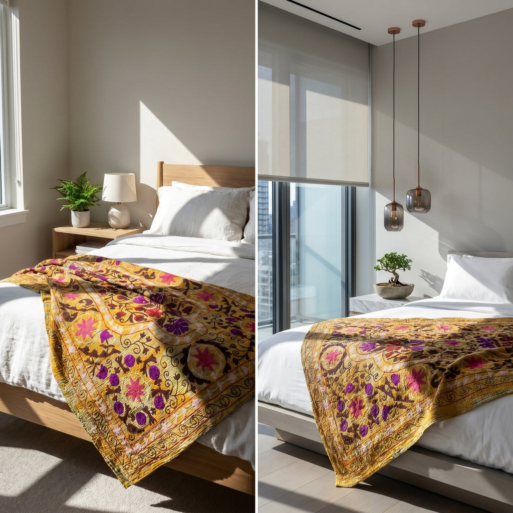 Still Waters Luxury Vintage Suzani Kantha Throw
