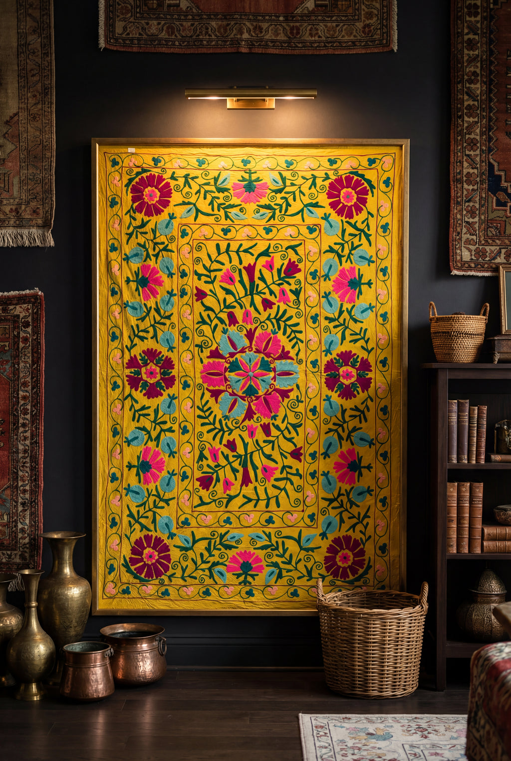 Suspended Solitude Hand-Embroidered Cotton Suzani Throw