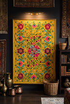 Suspended Solitude Hand-Embroidered Cotton Suzani Throw