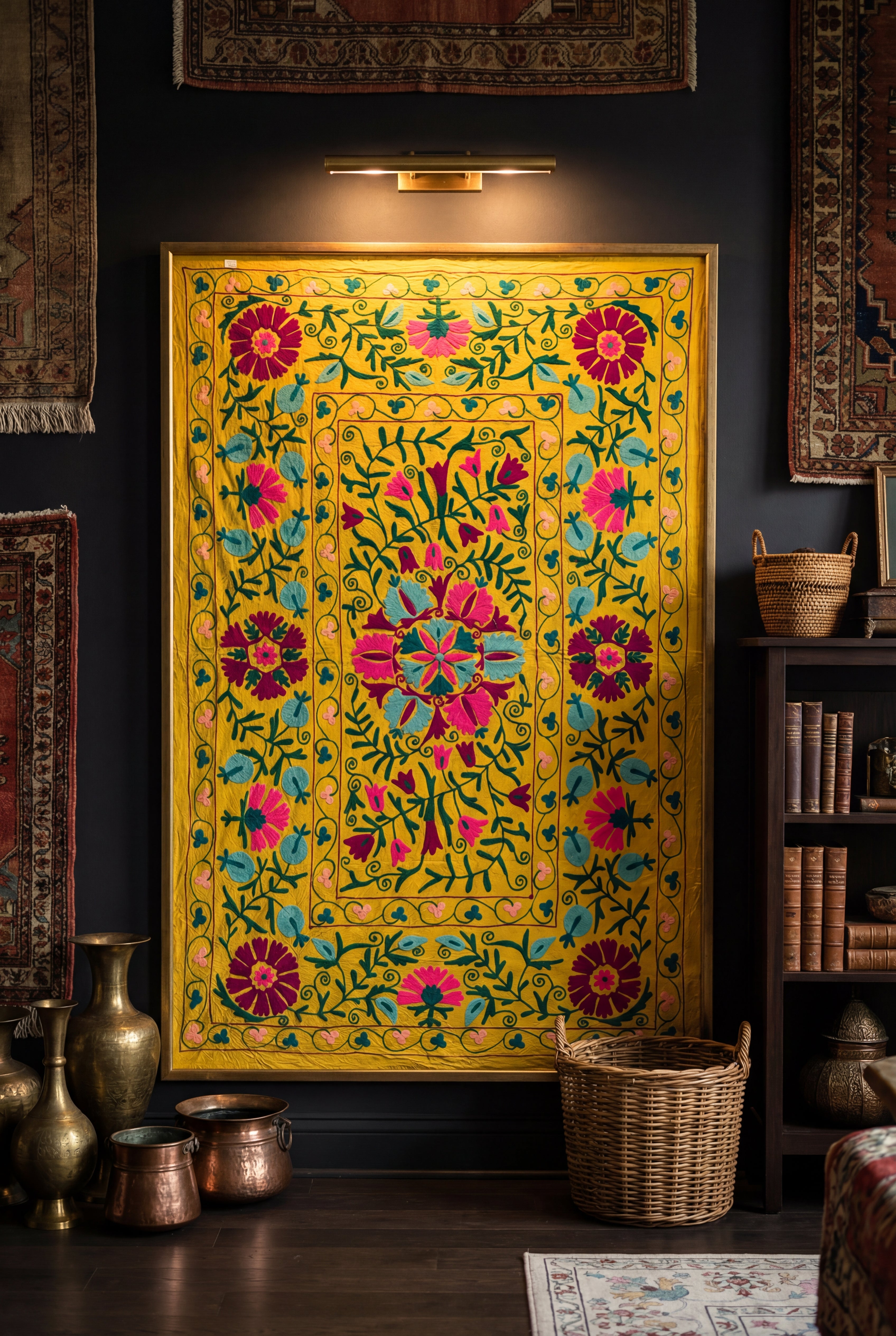 Suspended Solitude Hand-Embroidered Cotton Suzani Throw