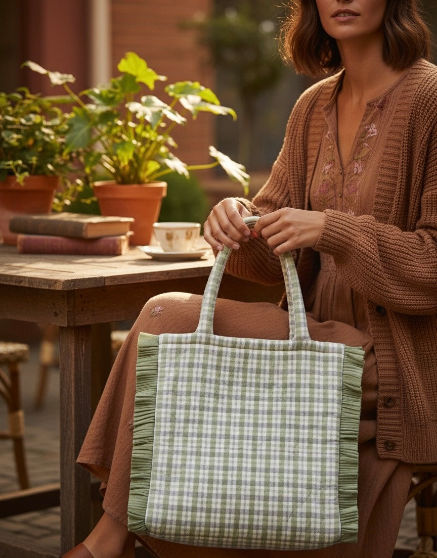 Willow Check Ruffle Tote Bag