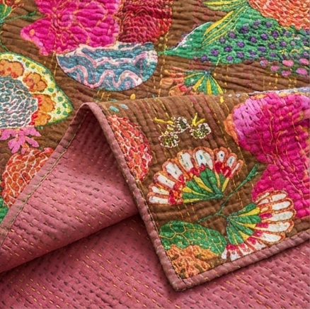 Brown Accent Reverie Cotton Hand-Made Kantha Throw Blanket