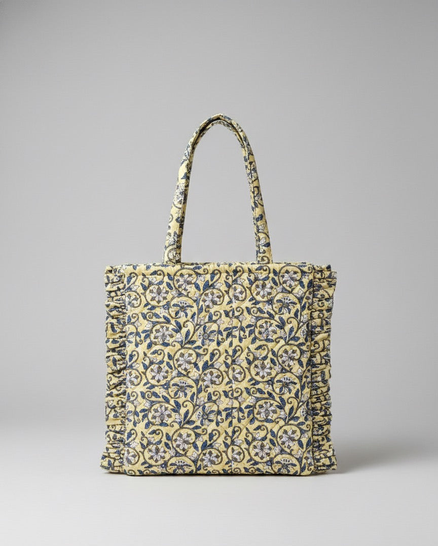 Yellow Floral Ruffle Tote Bag