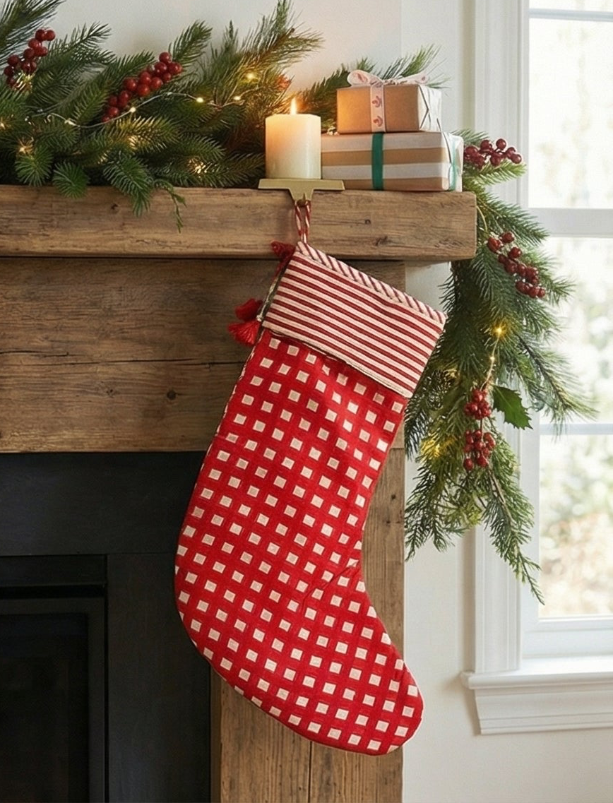 Festive Gingham Check Christmas Stocking