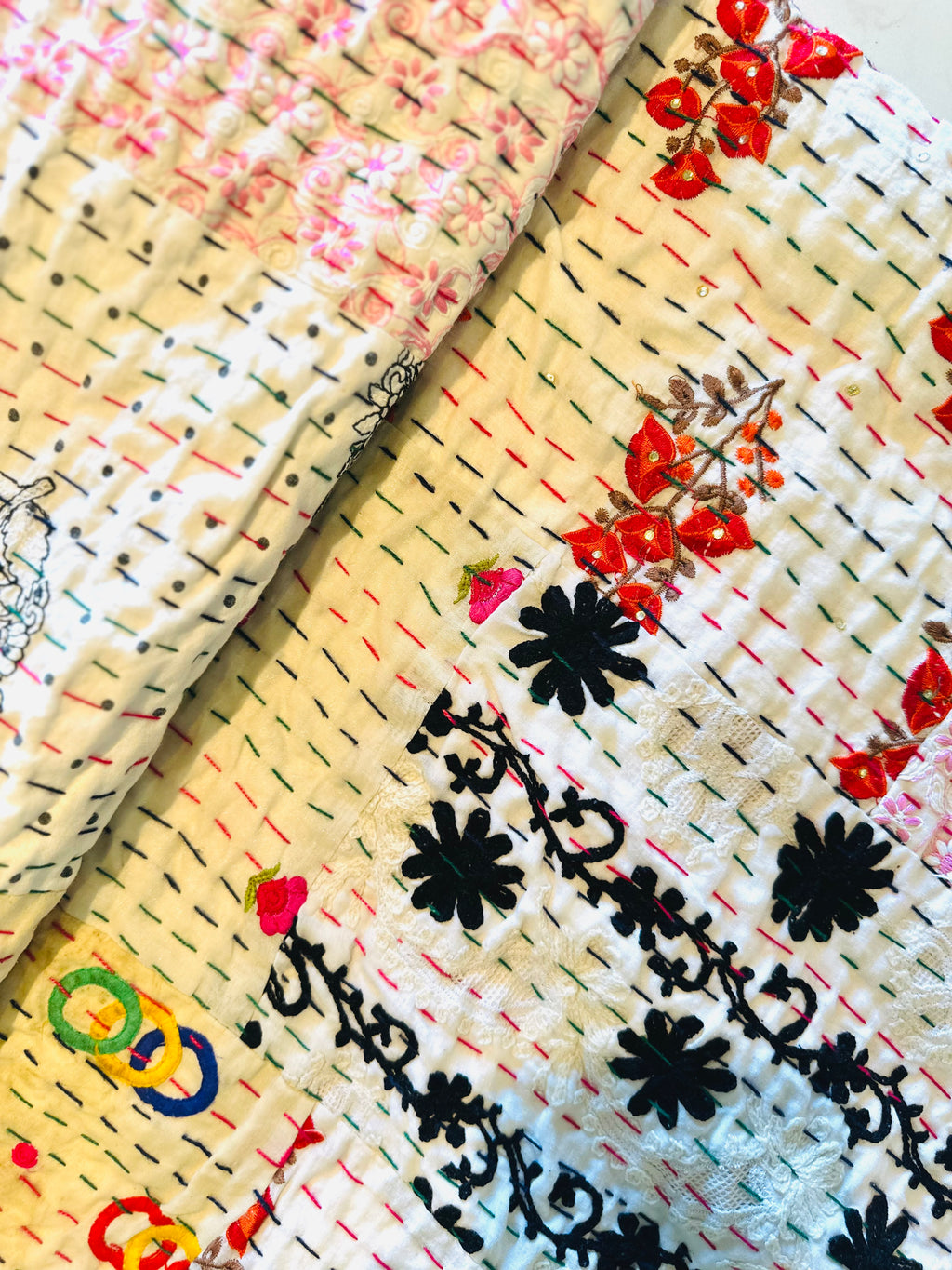 Gilded Indigo Luxury Patola Kantha Bedspread