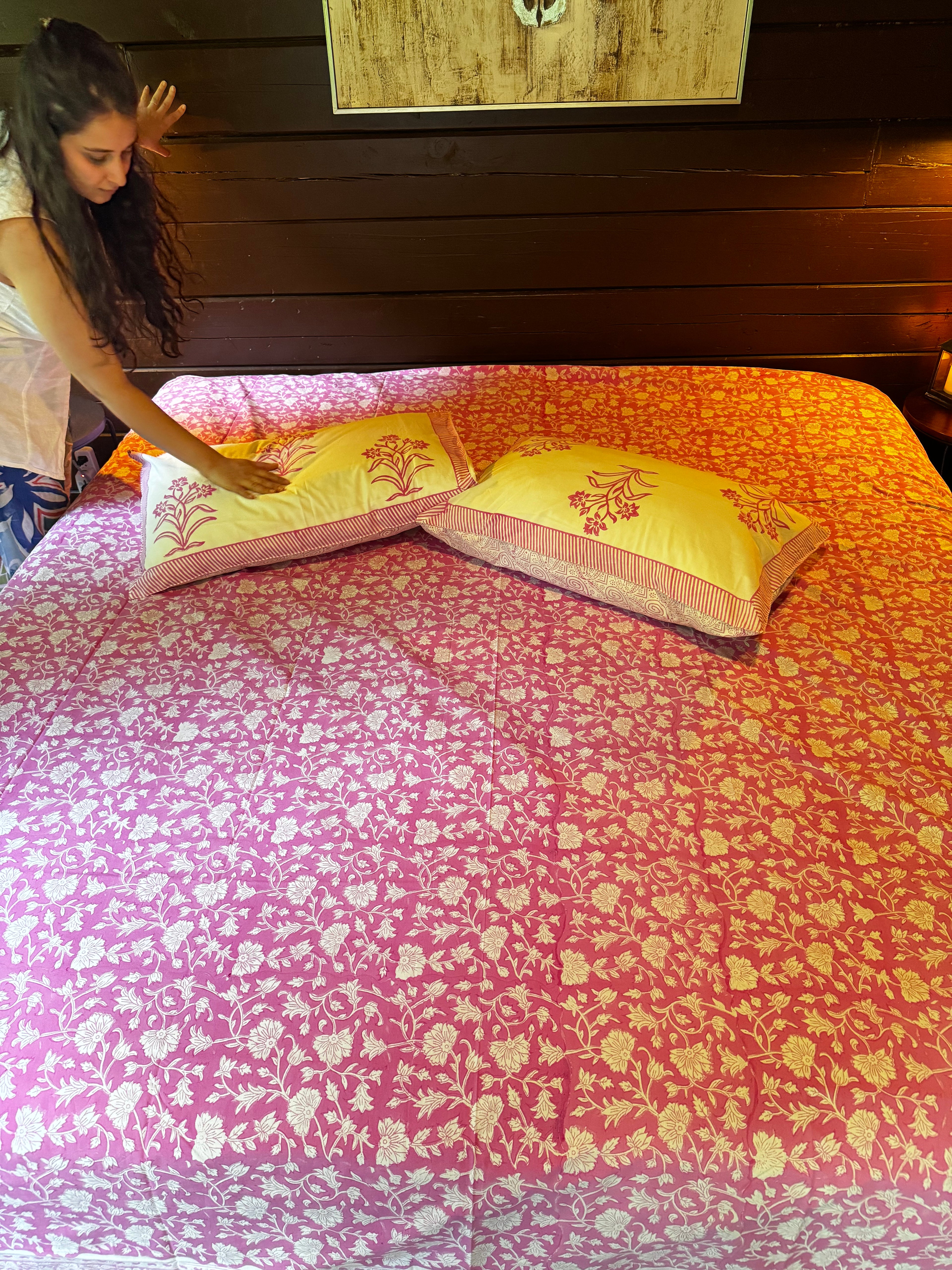Verde Fern Hand Block Printed King Bedsheet