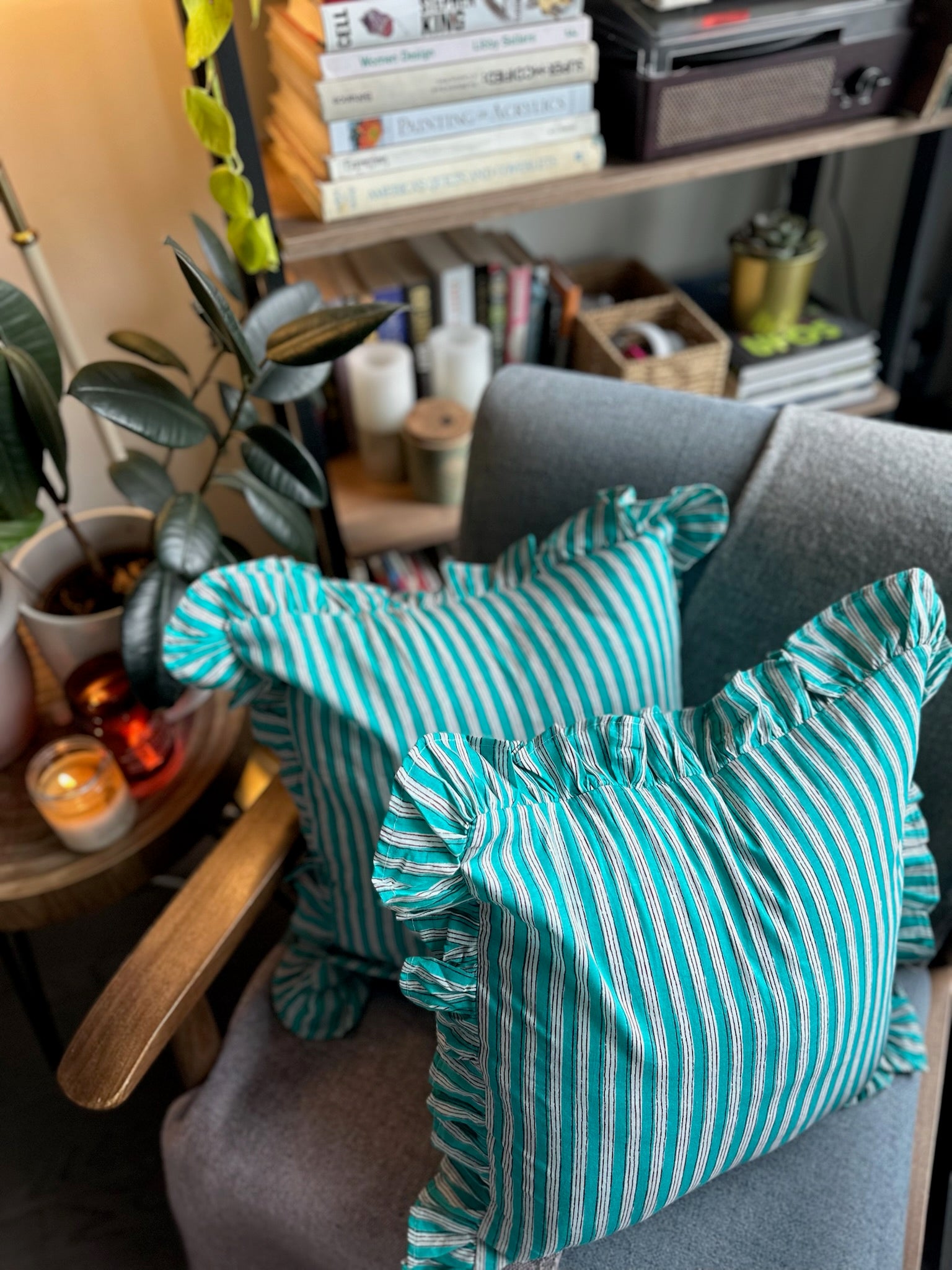 Turquoise Stripes Cushion Cover