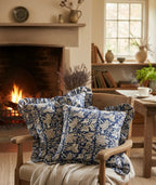 Indigo Bloom Ruffled Cotton Cushion Cover