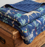 Wild Blue Forest Safari Grand Kantha throw