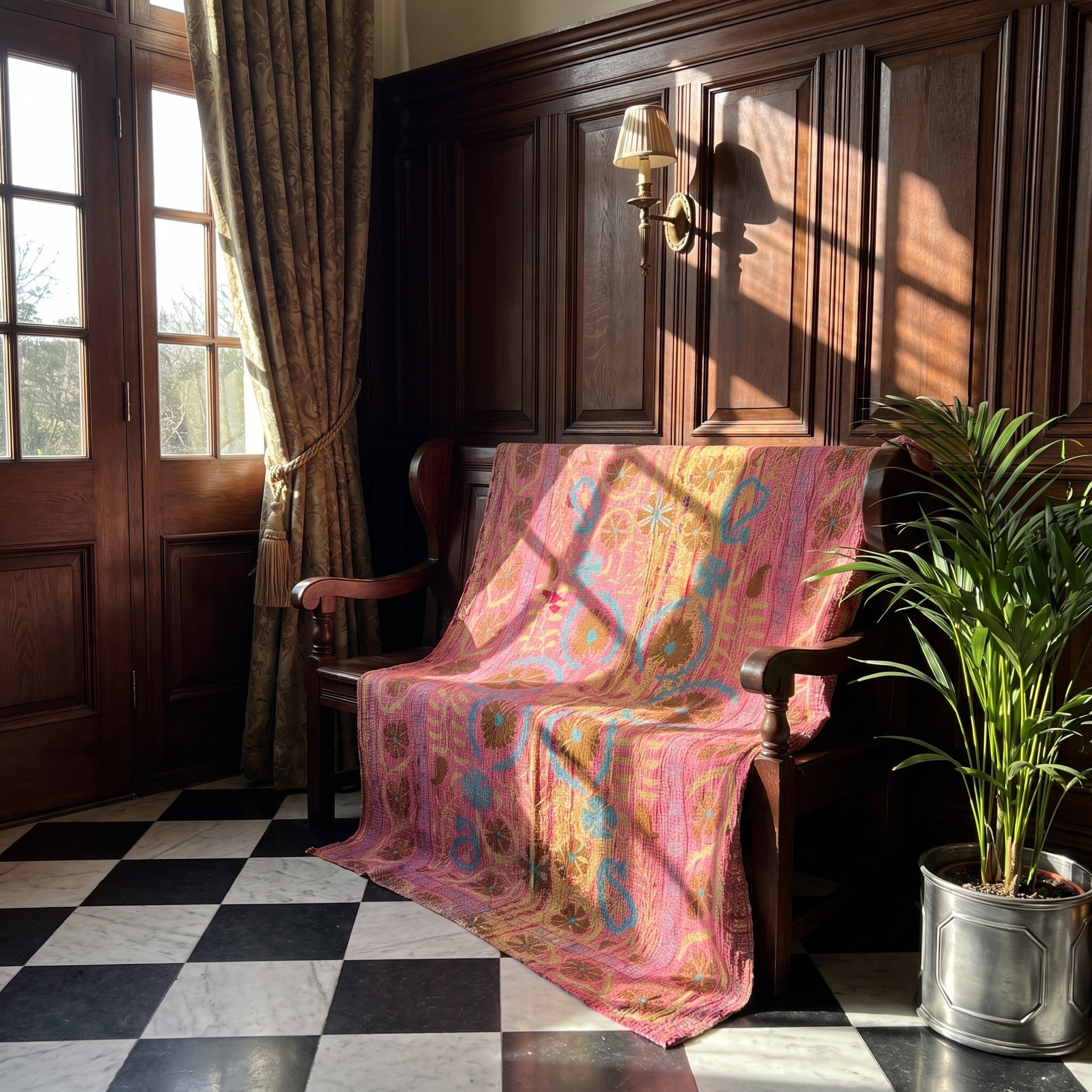 Moss Fern Luxury Vintage Suzani Kantha Throw