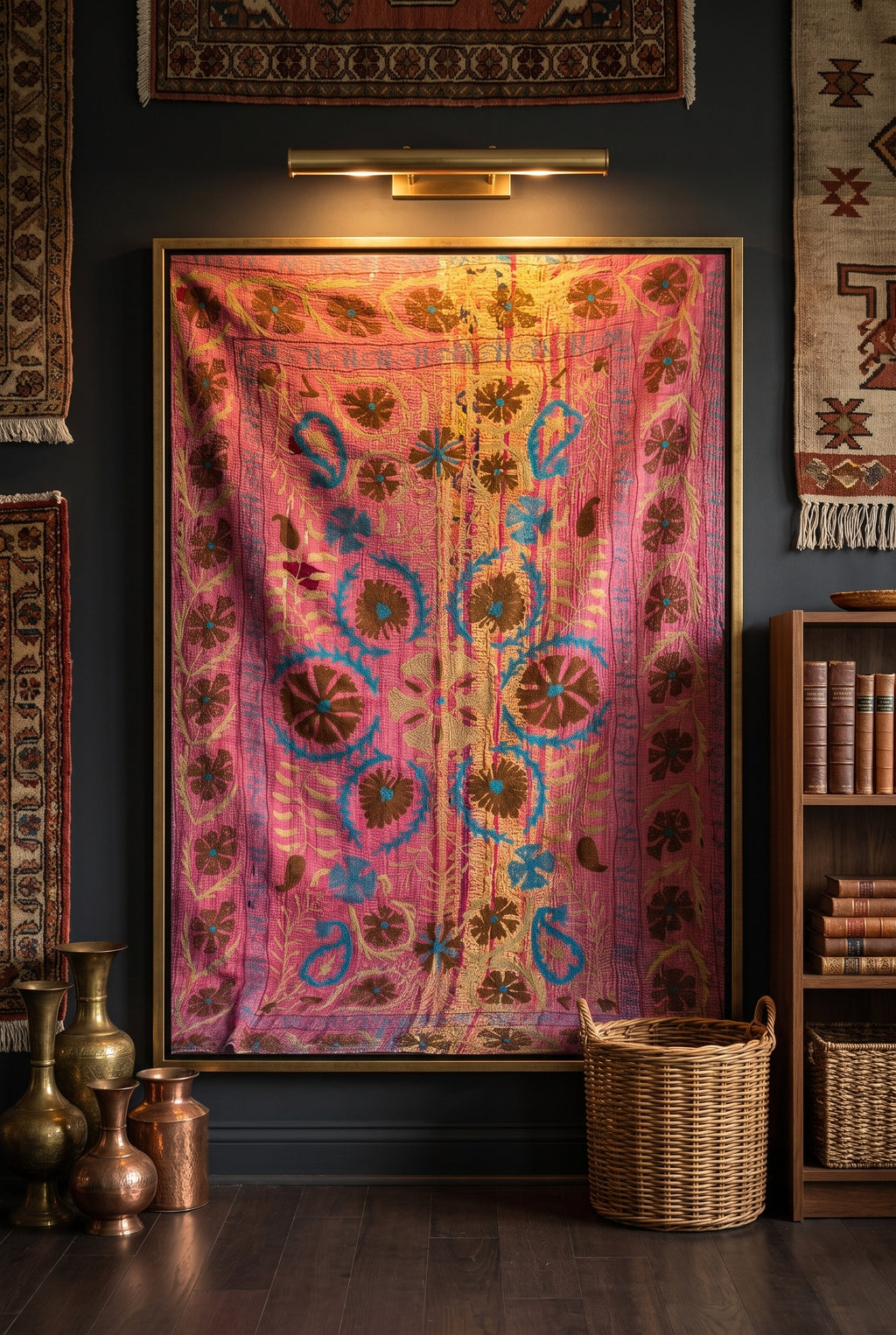 Moss Fern Luxury Vintage Suzani Kantha Throw