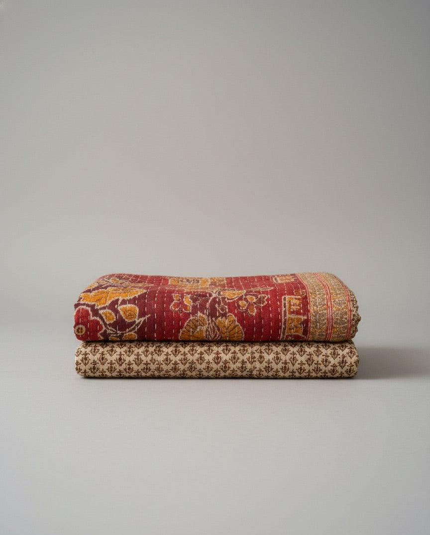 Gulmohar Dreams Hand-Made Kantha Throw Blanket