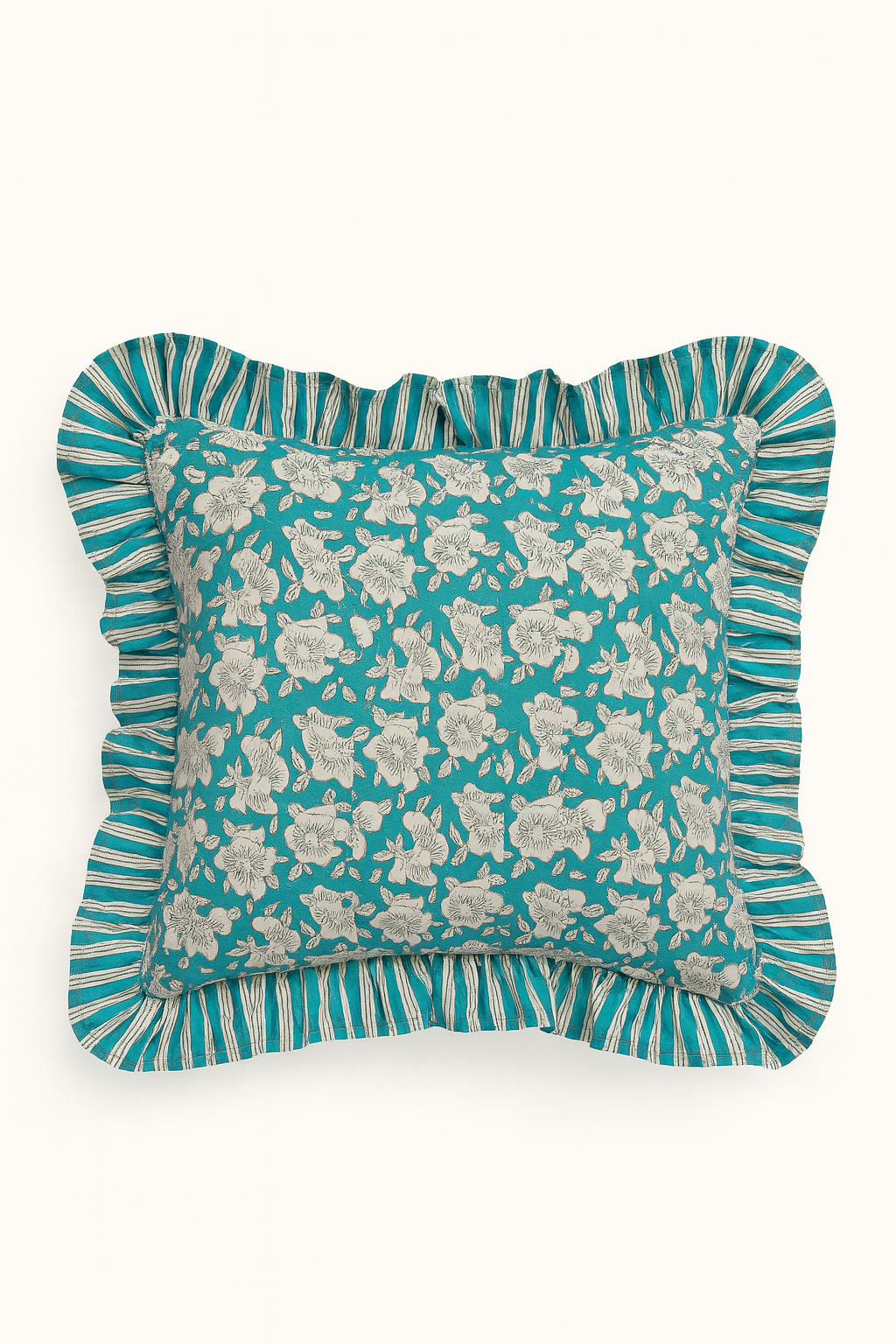 Floral Patterned Blue Cushion Cover