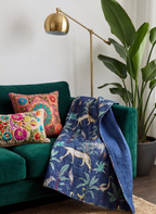 Wild Blue Forest Safari Grand Kantha throw
