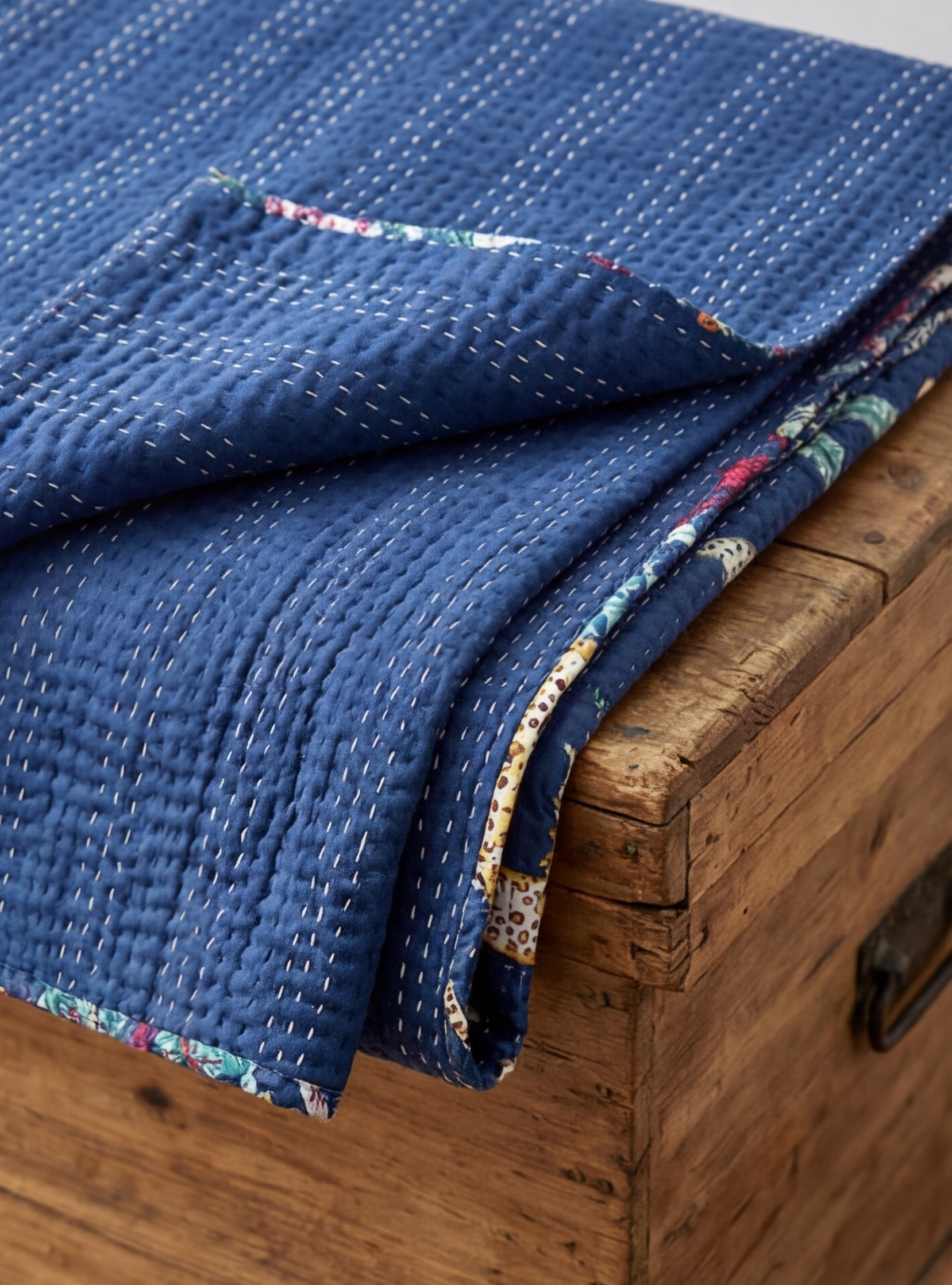 Wild Blue Forest Safari Grand Kantha throw