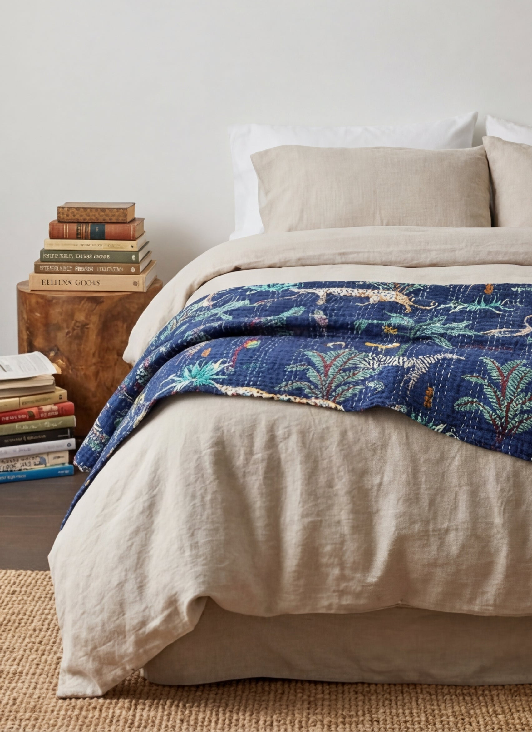 Wild Blue Forest Safari Grand Kantha throw