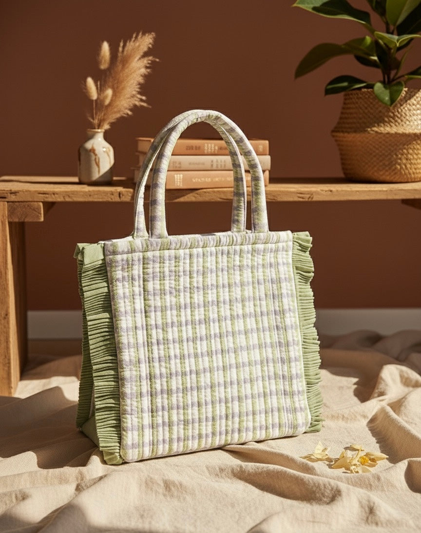 Willow Check Ruffle Tote Bag
