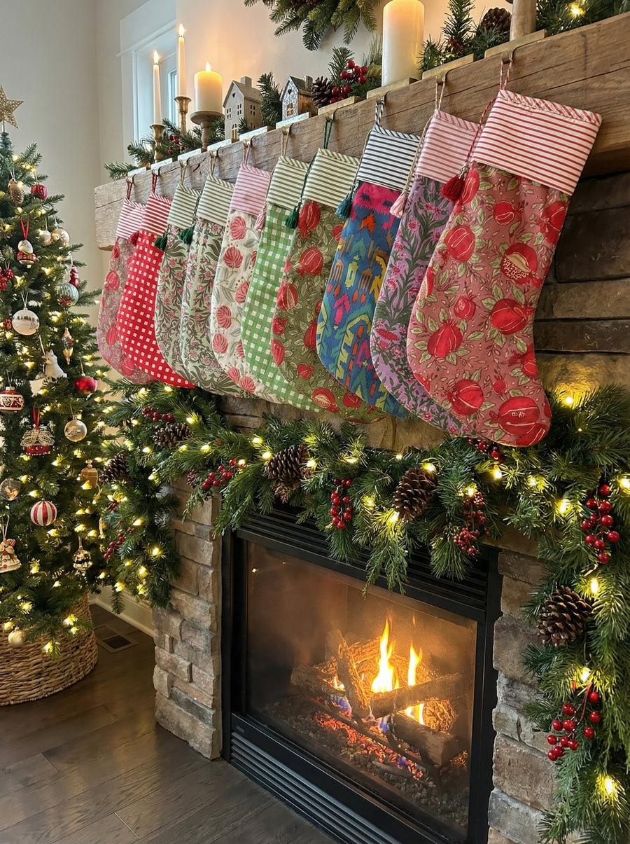 Festive Gingham Check Christmas Stocking