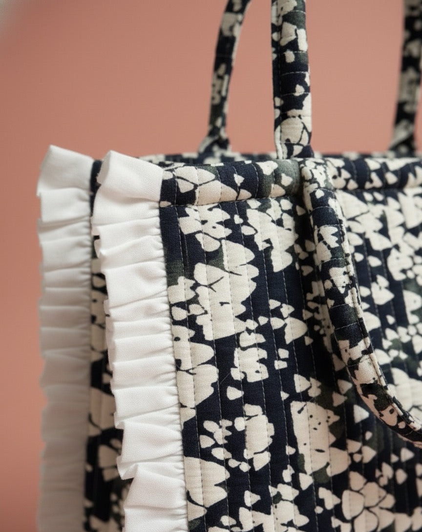 Black Pendants Ruffle Tote Bag