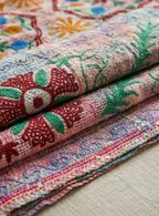 Blooming Cherry Luxury Vintage Suzani Kantha Throw Blanket