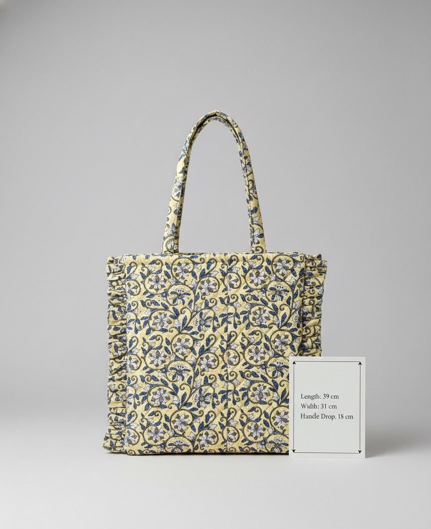 Yellow Floral Ruffle Tote Bag