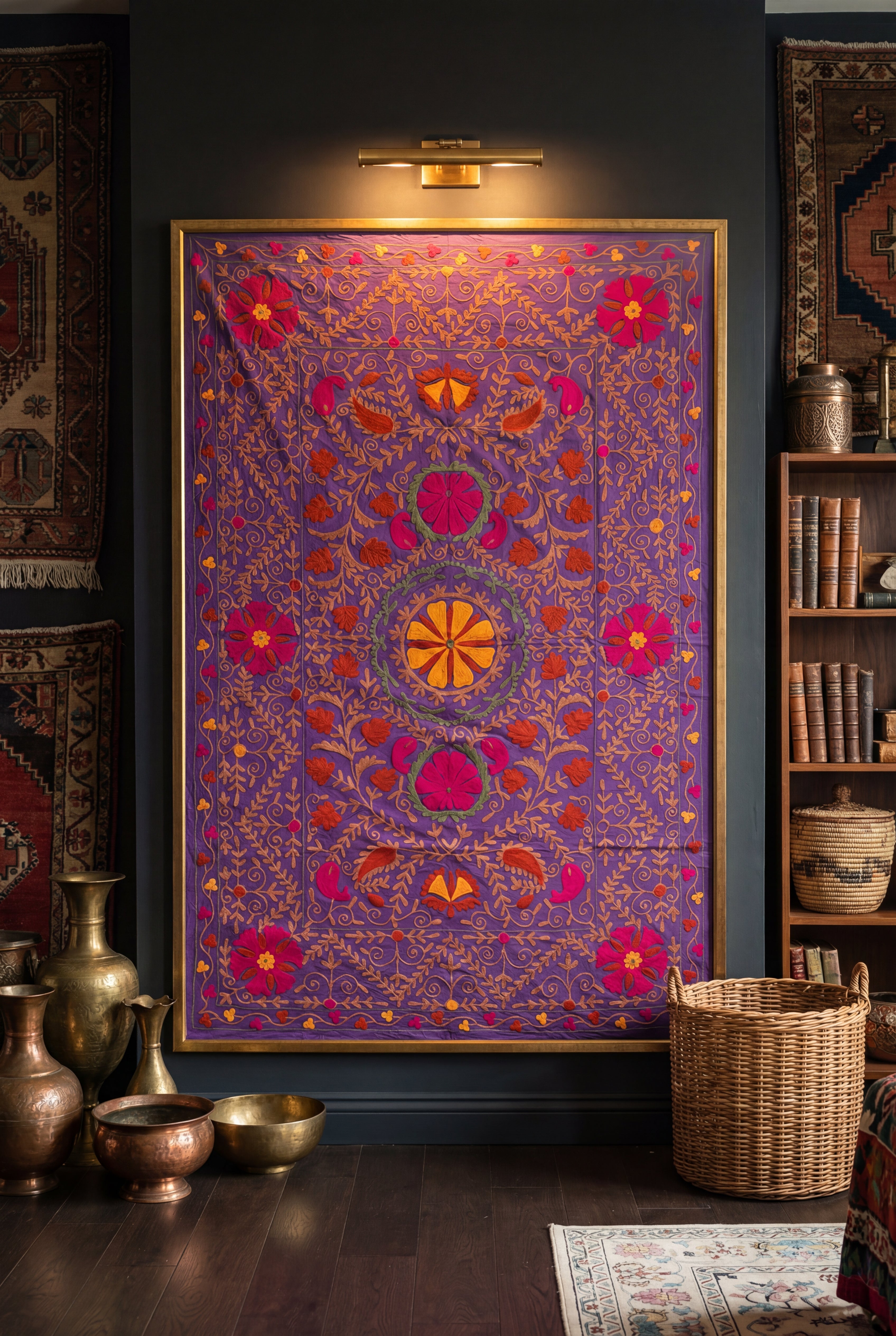 Drifting Heath Hand-Embroidered Cotton Suzani Throw